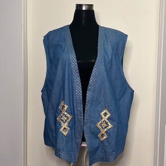 Vintage Laura Daniels Embroidered Gold Hardware Detailing Denim Vest Waistcoat - Picture 5 of 12